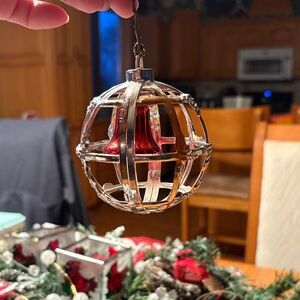 Bradford Silver and Red Holiday Ornament With Bell in Center